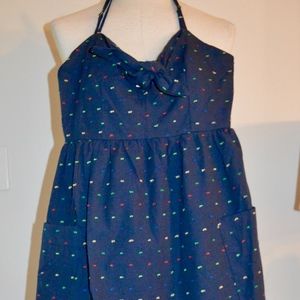 XS Blue Rain Navy Cotton Dress with pockets